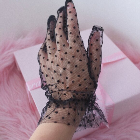 Black Polka Dot Sheer Gloves - Picture 1 of 2